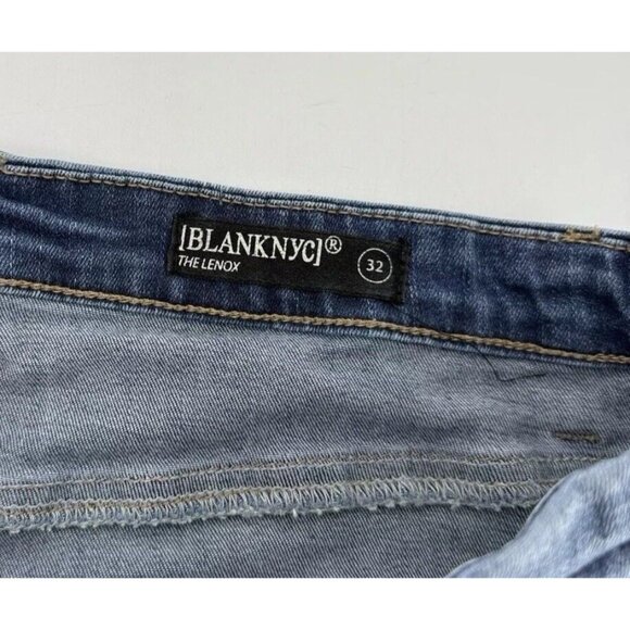 Blank NYC The Lenox High Rise Blue Denim Shorts Distressed Raw Hem Size 32 Boho - Picture 4 of 8